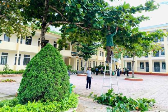 Trường Tiểu học Sơn Lâm ra quân vệ sinh trường lớp chuẩn bị năm học mới