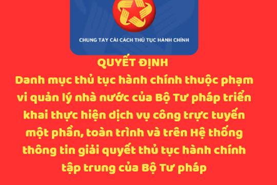 Danh mục thủ tục hành chính thuộc phạm vi quản lý nhà nước của Bộ Tư pháp triển khai thực hiện dịch vụ công trực tuyến một phần, toàn trình và trên Hệ thống thông tin giải quyết thủ tục hành chính tập trung của Bộ Tư pháp